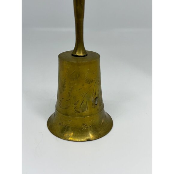 VTG Solid Brass Hand Bell 4.5" Etched Decorative Call Service Wedding Bell Retro - Picture 3 of 7